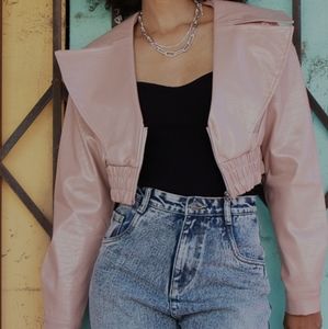 Down in the DM Faux Leather Cropped Jacket